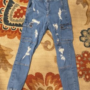 Aphrodite Women's Blue Distressed Skinny Jeans